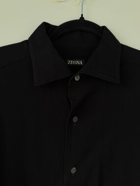 Zegna Black Long Sleeve Dress Shirt - Size M